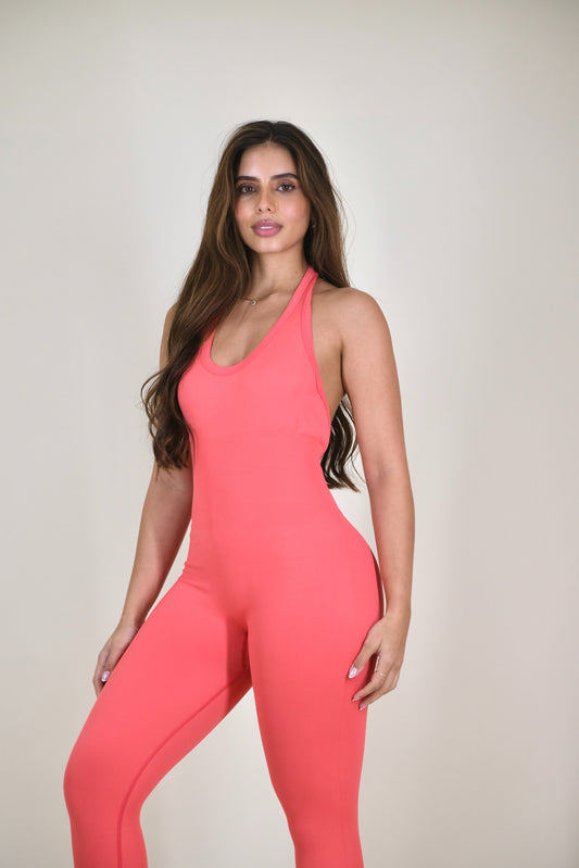 Dynamic Bare Jumpsuit – Coral Rush