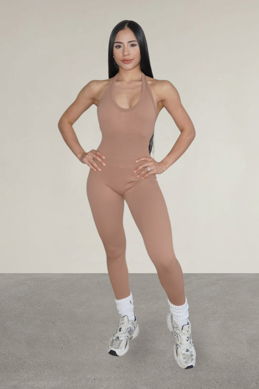 Dynamic Sculpt Jumpsuit – Light Brown